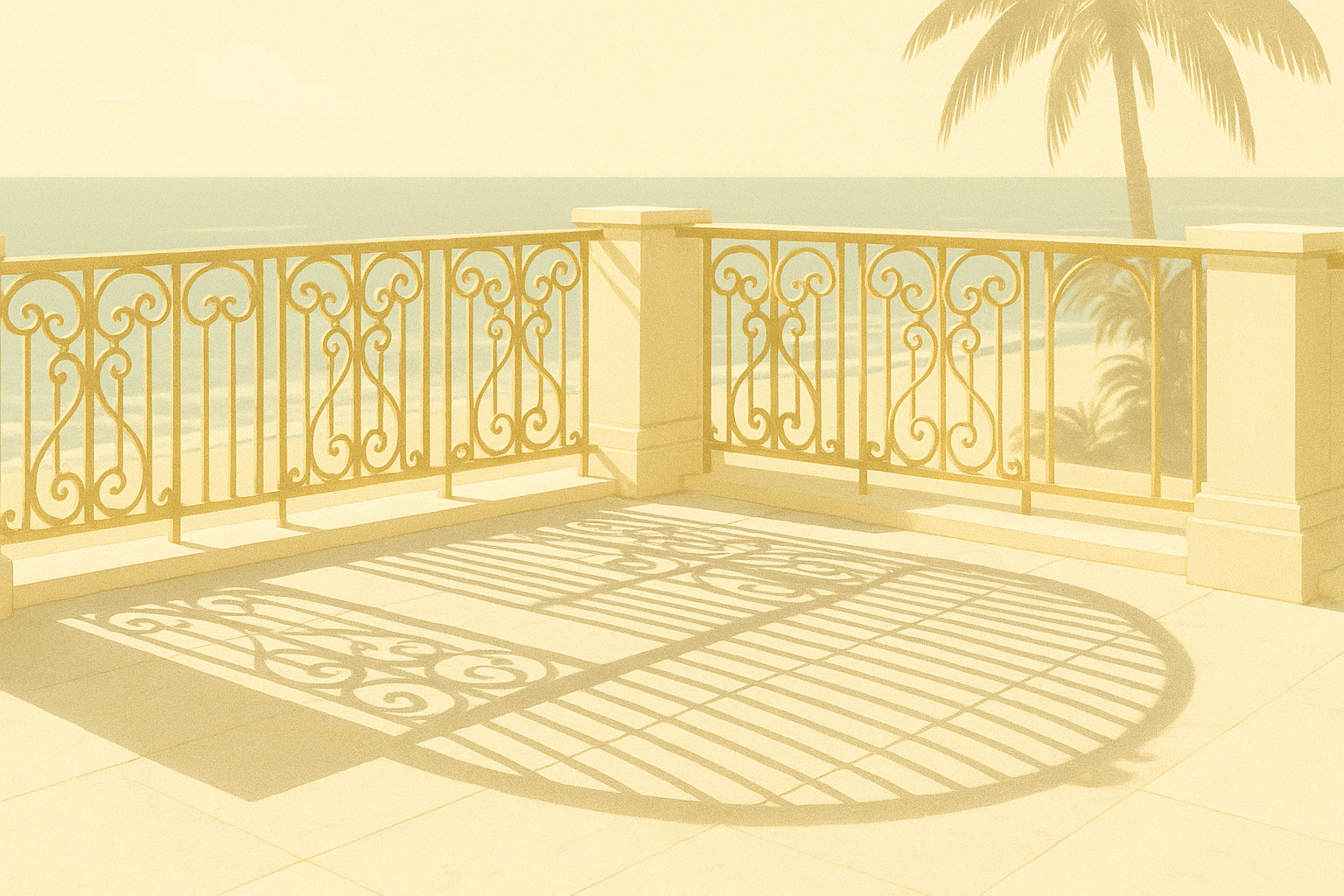 Shadow of a luxurious balcony over a beach