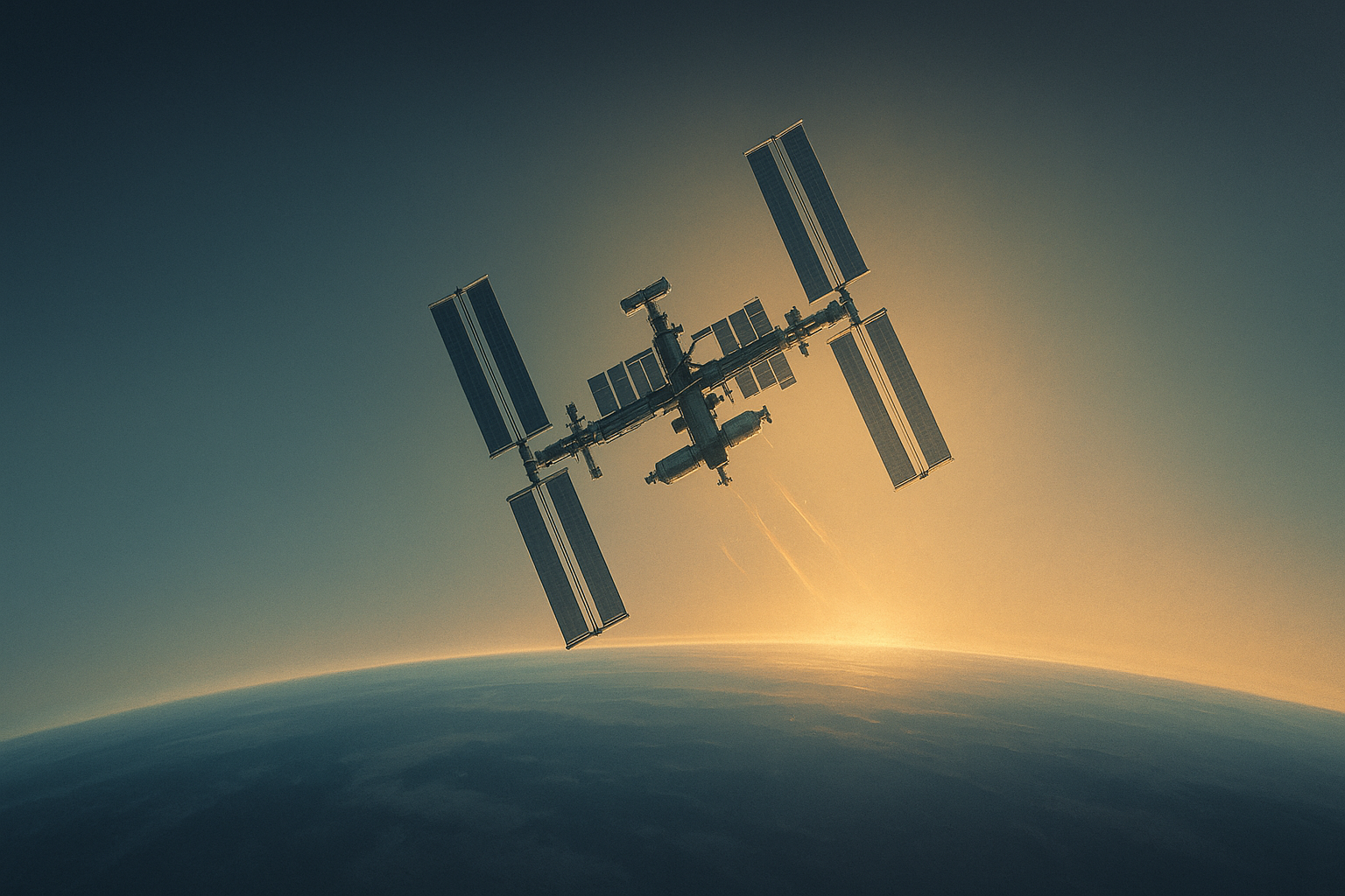 Space station floating over Earth